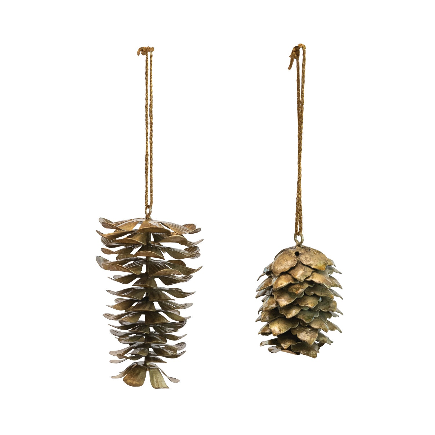 Metal Pinecone Ornament, Distressed Gold Finish, 2 Styles