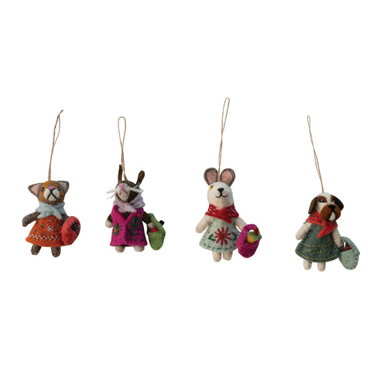 Handmade Wool Felt Animal Ornament with Embroidery, 4 Styles