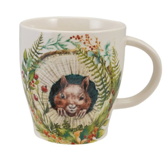 Stoneware Mug with Woodland Animal & Seasonal Botanicals