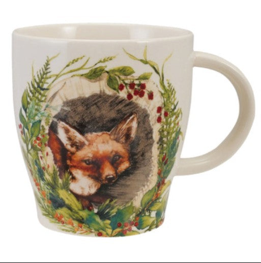 Stoneware Mug with Woodland Animal & Seasonal Botanicals