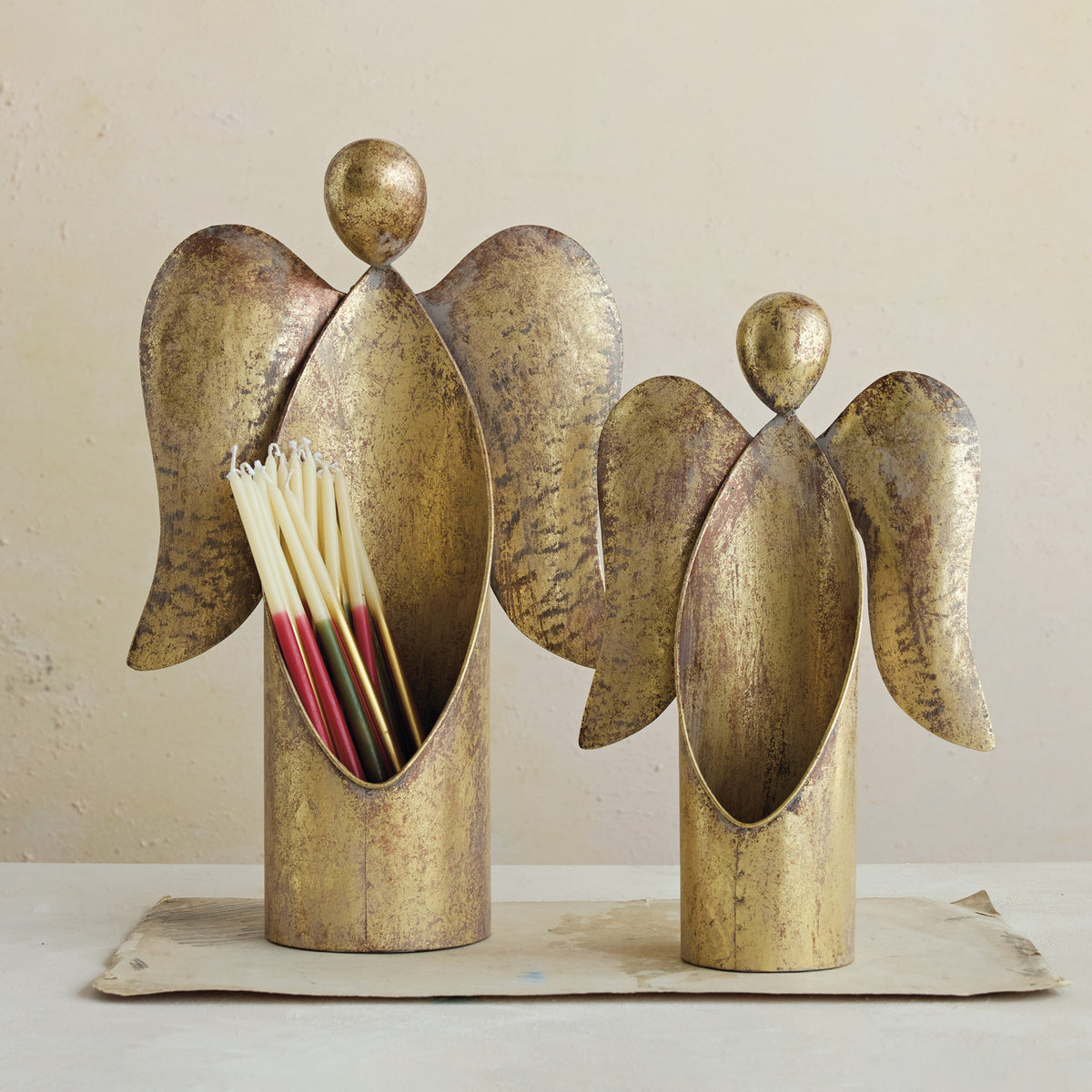 Metal Angel Container, Antique Gold Finish